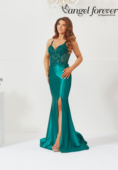Angel Forever Emerald Green Satin Prom Dress / Evening Dress
